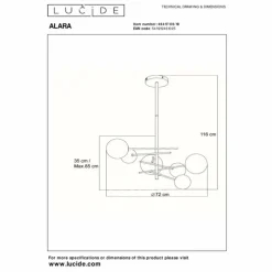 Lampes Dorées-Luminaires Lucide Suspension Lucide ALARA LED Or, 6 lumières
