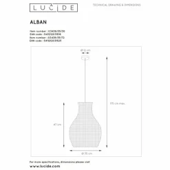 Style Boho-Chic-Luminaires Lucide Suspension Lucide ALBAN Noir, 1 lumière