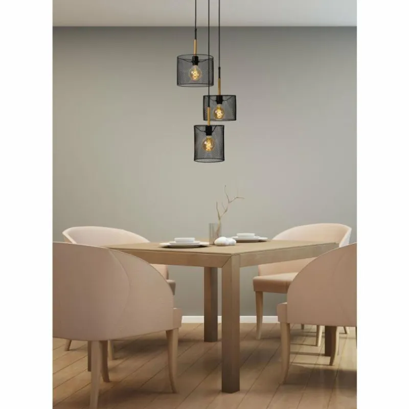 Lampes Vintages & Rétros-Luminaires Lucide Suspension Lucide BASKETT Noir, 3 lumières