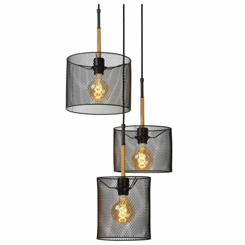 Lampes Vintages & Rétros-Luminaires Lucide Suspension Lucide BASKETT Noir, 3 lumières