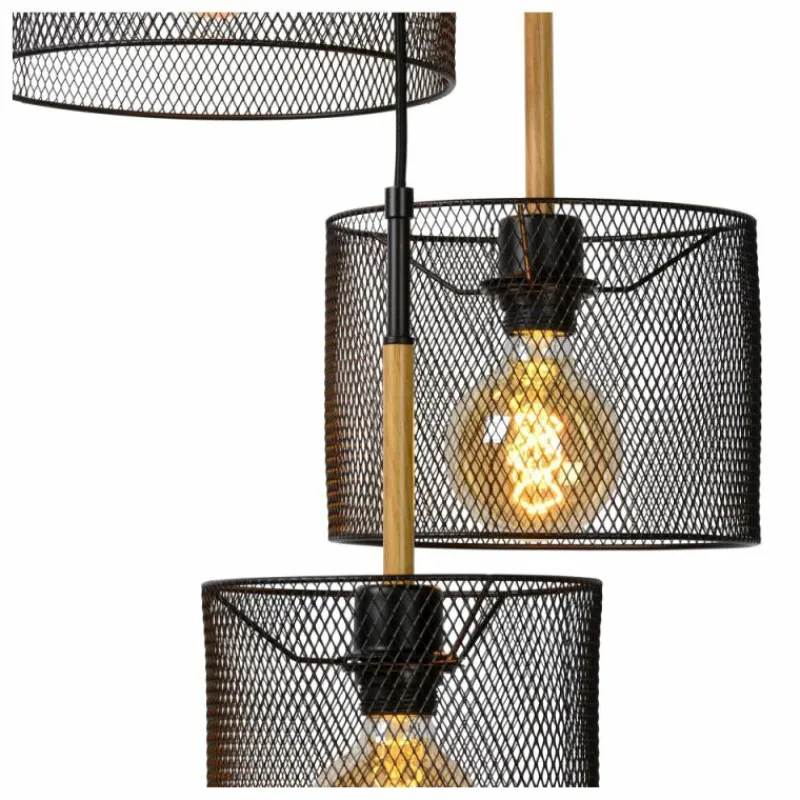 Lampes Vintages & Rétros-Luminaires Lucide Suspension Lucide BASKETT Noir, 3 lumières