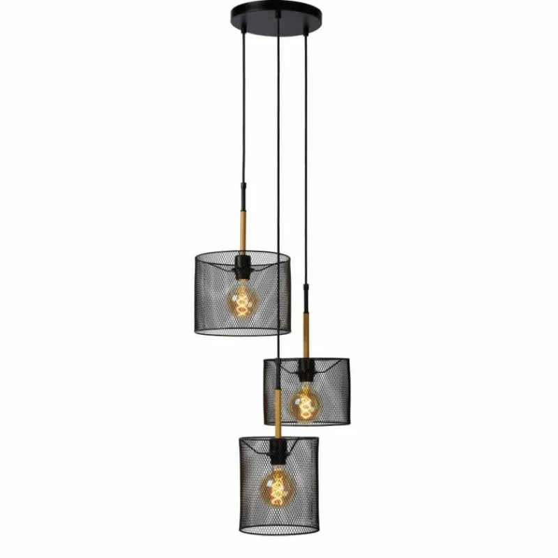 Lampes Vintages & Rétros-Luminaires Lucide Suspension Lucide BASKETT Noir, 3 lumières
