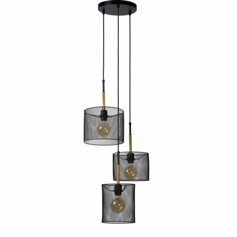 Lampes Vintages & Rétros-Luminaires Lucide Suspension Lucide BASKETT Noir, 3 lumières