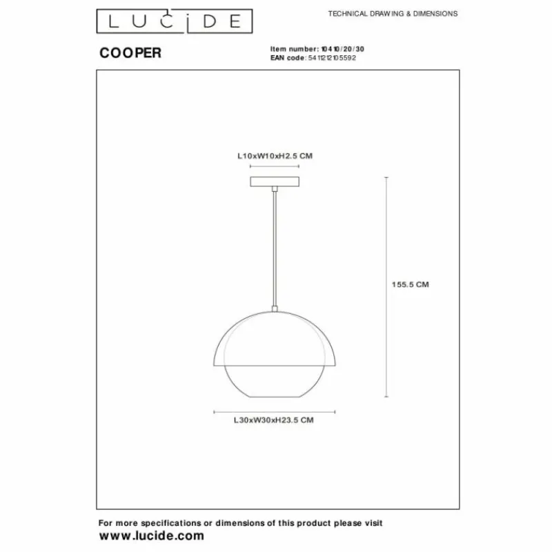Suspension Verre Fumé-Luminaires Lucide Suspension Lucide COOPER Noir, 1 lumière