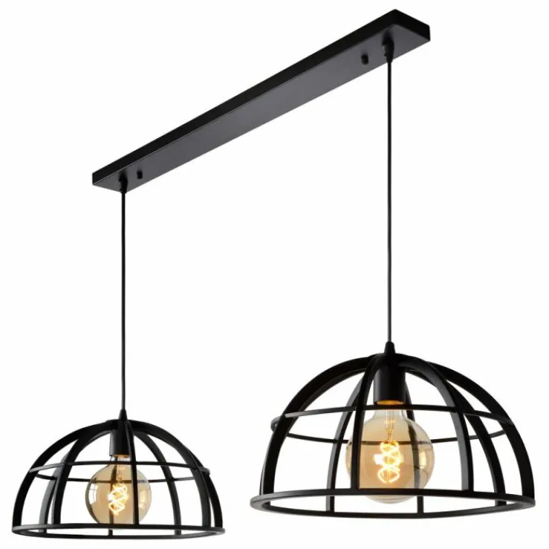 Lampes Vintages & Rétros-Luminaires Lucide Suspension Lucide DIKRA Noir, 2 lumières