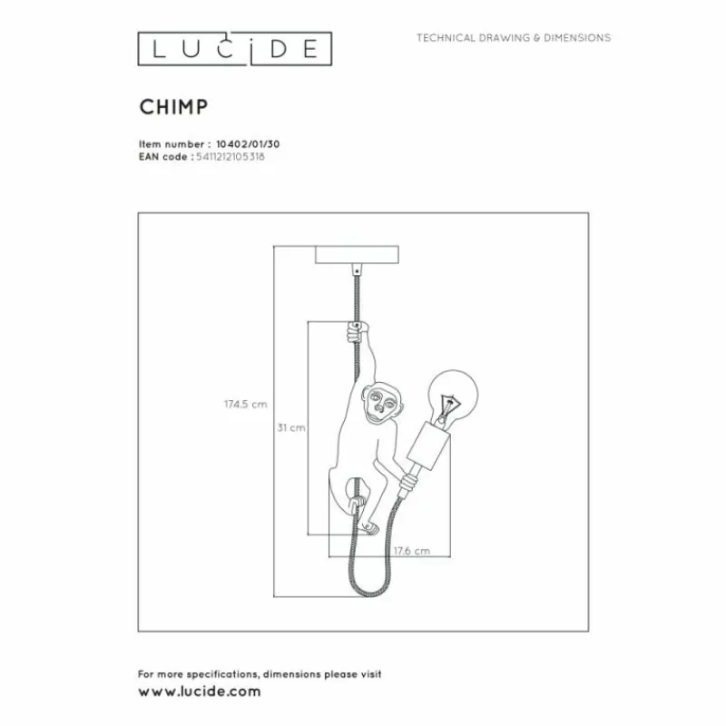Lampes Dorées-Luminaires Lucide Suspension Lucide EXTRAVAGANZA CHIMP Noir, 1 lumière