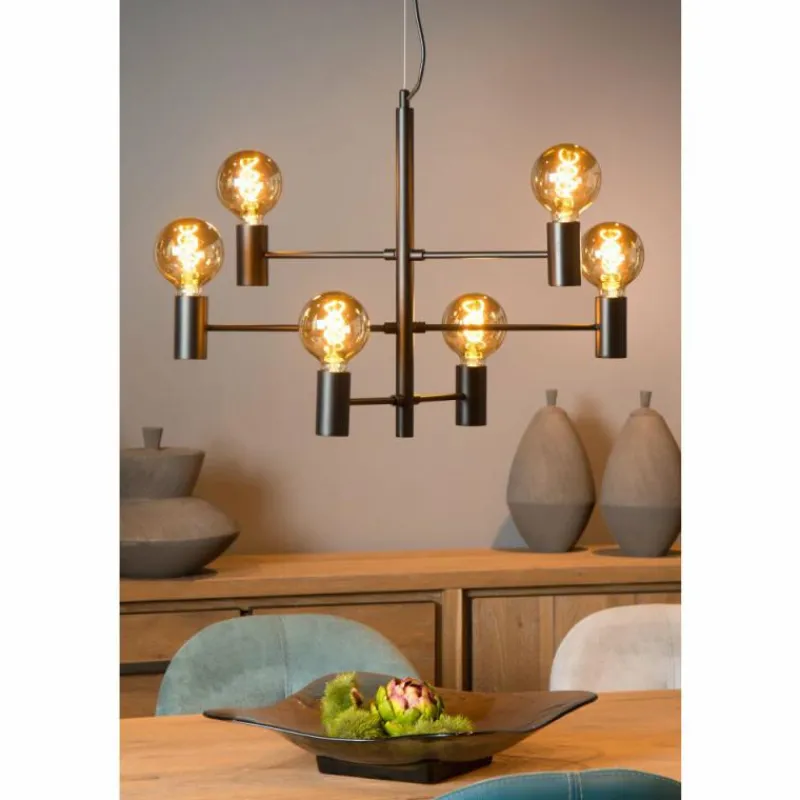 Lampes Vintages & Rétros-Luminaires Lucide Suspension Lucide LEANNE Noir, 6 lumières