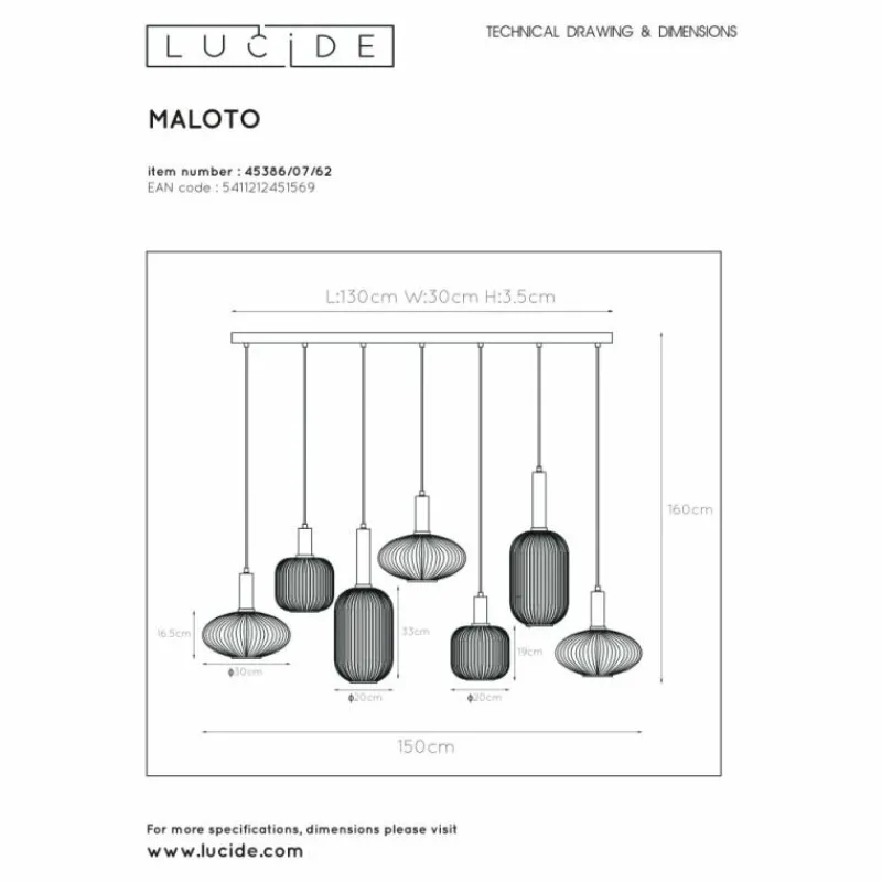 Luminaires Lucide Suspension Lucide MALOTO Noir, 7 lumières
