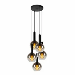 Suspension Verre Fumé-Luminaires Lucide Suspension Lucide MARIUS Noir, 5 lumières