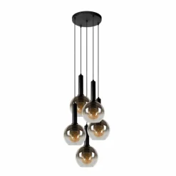 Suspension Verre Fumé-Luminaires Lucide Suspension Lucide MARIUS Noir, 5 lumières