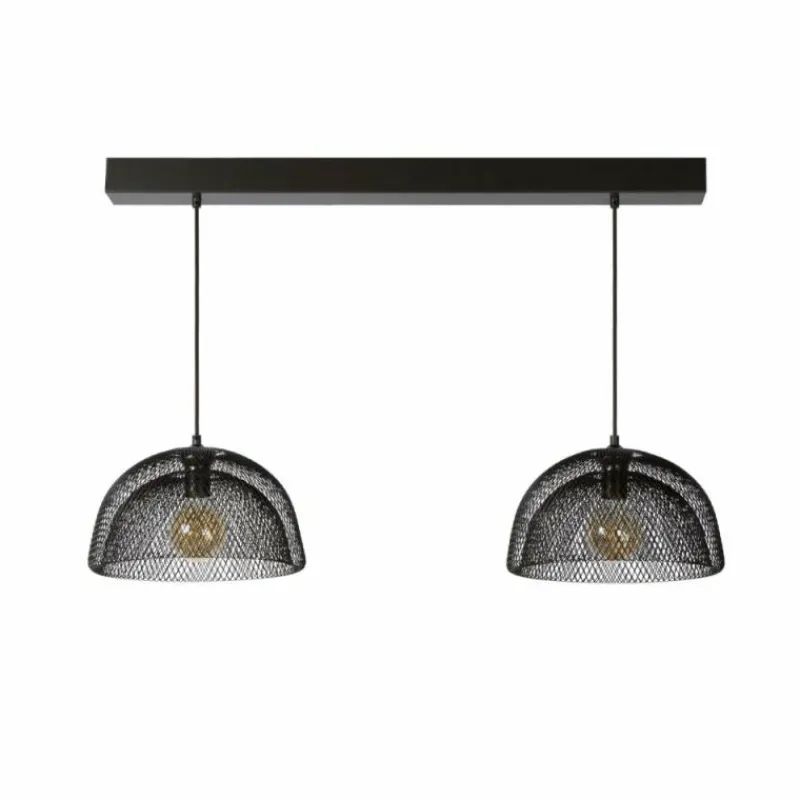Lampes Vintages & Rétros-Luminaires Lucide Suspension Lucide MESH Gris, 2 lumières