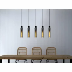Suspension Verre Fumé-Luminaires Lucide Suspension Lucide ORLANDO Gris, Rouille, 5 lumières