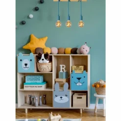 Lampes En Bois-Luminaires Lucide Suspension Lucide POLA Bleu, Bois clair, 3 lumières