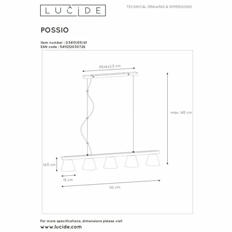 Luminaires Scandinaves-Luminaires Lucide Suspension Lucide POSSIO Gris, 5 lumières