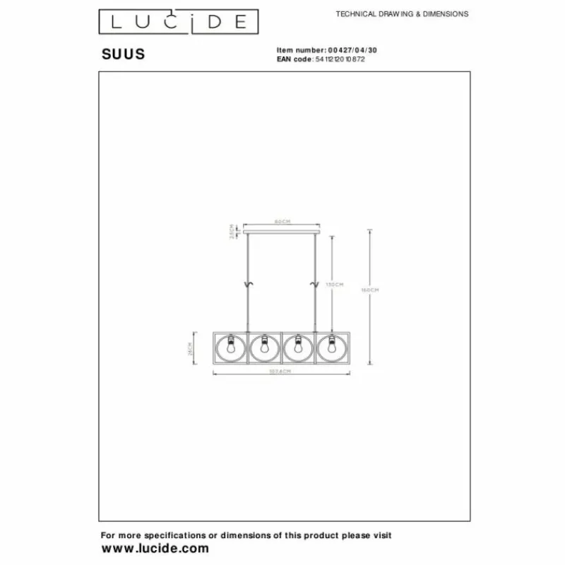 Luminaires Lucide Suspension Lucide SUUS Noir, 4 lumières* Suspensions