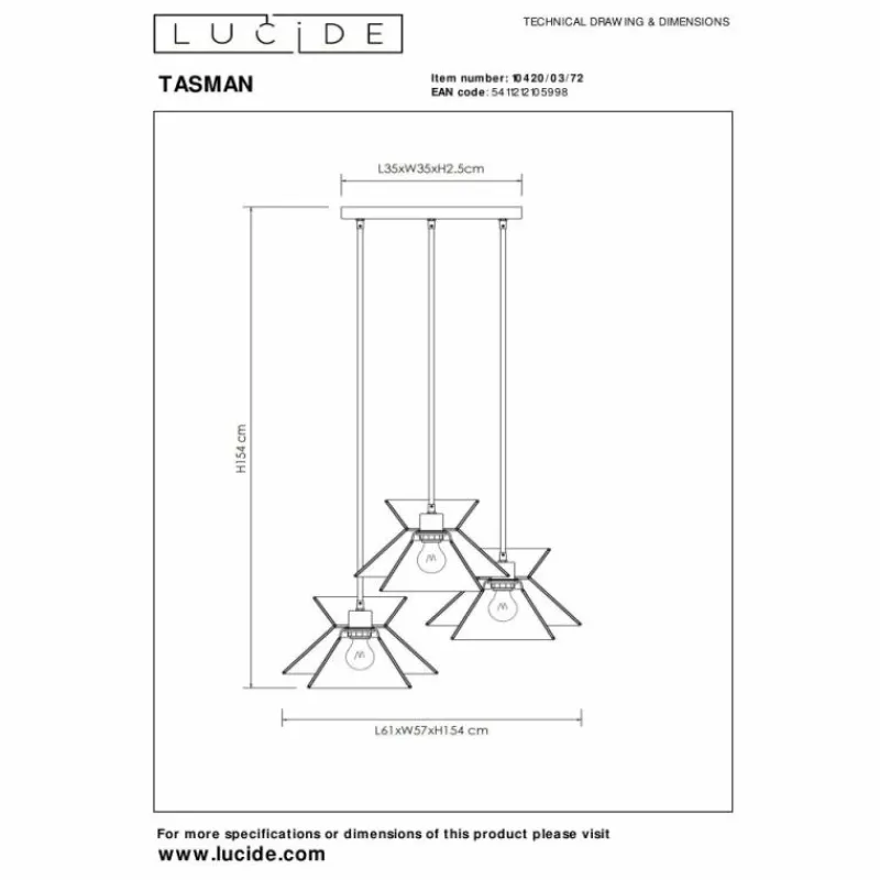 Lampes Dorées-Luminaires Lucide Suspension Lucide TASMAN Or, Laiton, 3 lumières