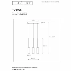 Luminaires Lucide Suspension Lucide TUBULE LED Noir, 3 lumières* Éclairage Led