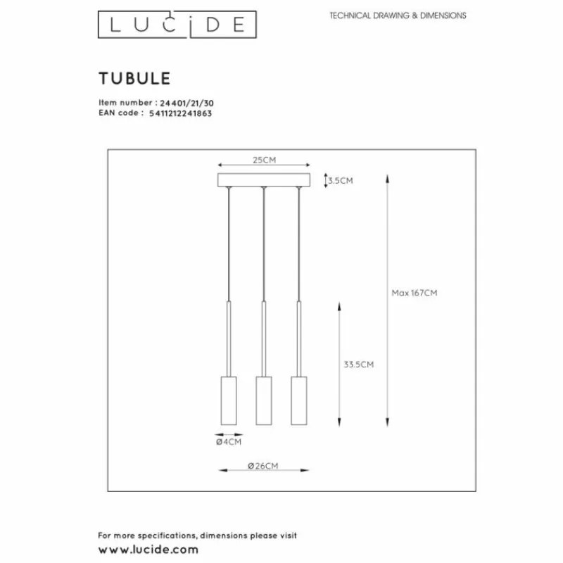 Luminaires Lucide Suspension Lucide TUBULE LED Noir, 3 lumières* Éclairage Led