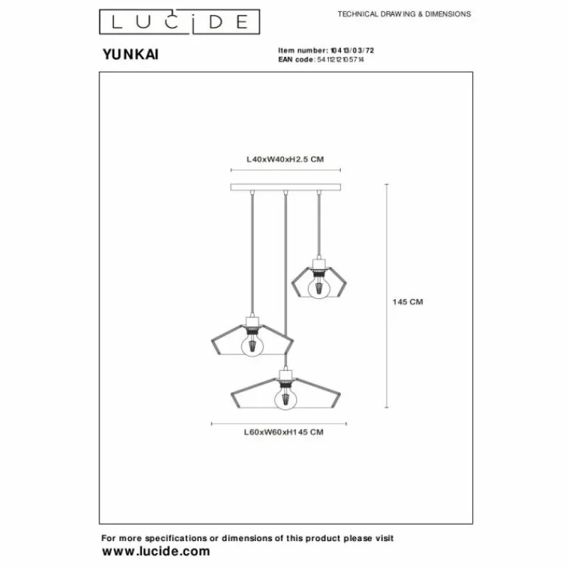 Luminaires Scandinaves-Luminaires Lucide Suspension Lucide YUNKAI Noir, 3 lumières