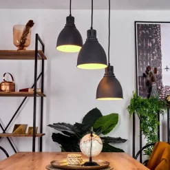 Lampes Vintages & Rétros-hofstein Suspension Malabe Bois foncé, Noir, 3 lumières