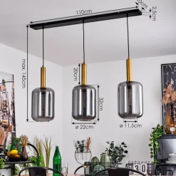 Suspension Verre Fumé-hofstein Suspension Maliali Laiton, Noir, 3 lumières