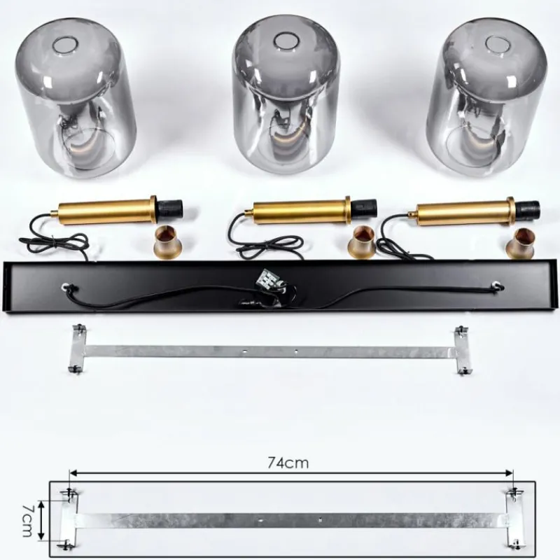 Suspension Verre Fumé-hofstein Suspension Maliali Laiton, Noir, 3 lumières