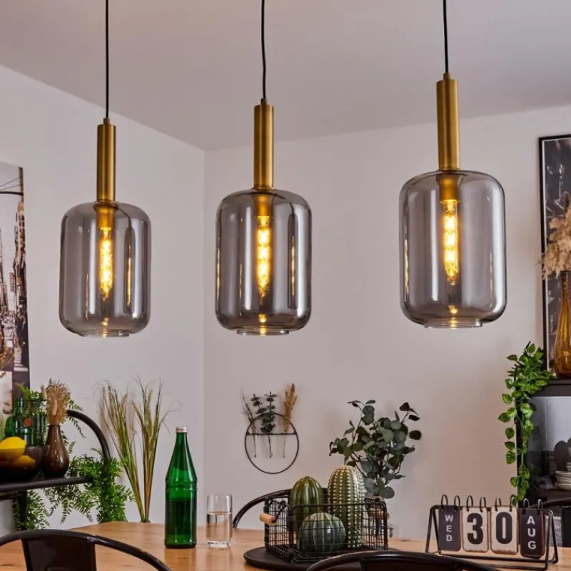 Suspension Verre Fumé-hofstein Suspension Maliali Laiton, Noir, 3 lumières