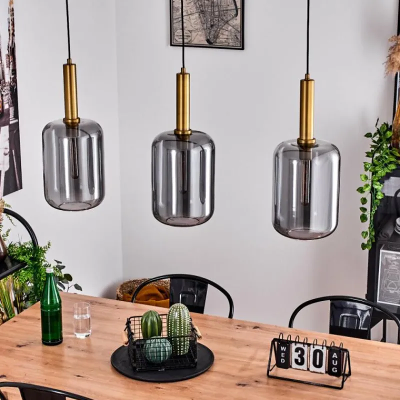 Suspension Verre Fumé-hofstein Suspension Maliali Laiton, Noir, 3 lumières