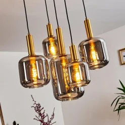 Lampes Dorées-hofstein Suspension Maliali Or, Laiton, Noir, 5 lumières