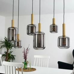 Lampes Dorées-hofstein Suspension Maliali Or, Laiton, Noir, 6 lumières