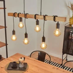 Lampes Vintages & Rétros-hofstein Suspension Mantigan Bois clair, Noir, 6 lumières