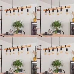 Lampes Vintages & Rétros-hofstein Suspension Mantigan Bois clair, Noir, 6 lumières