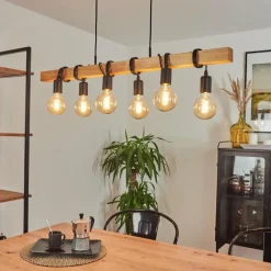 Lampes Vintages & Rétros-hofstein Suspension Mantigan Bois clair, Noir, 6 lumières