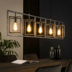 Lampes Vintages & Rétros-hofstein Suspension Marcon Argenté, 5 lumières