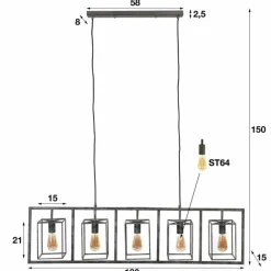 Lampes Vintages & Rétros-hofstein Suspension Marcon Argenté, 5 lumières