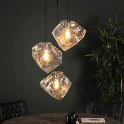 hofstein Suspension Marore Argenté, 3 lumières