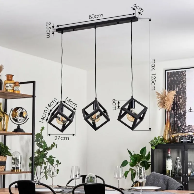 Style Boho-Chic-hofstein Suspension Melide Noir, 3 lumières