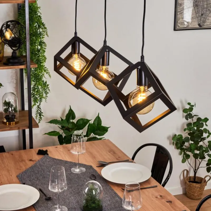 Style Boho-Chic-hofstein Suspension Melide Noir, 3 lumières