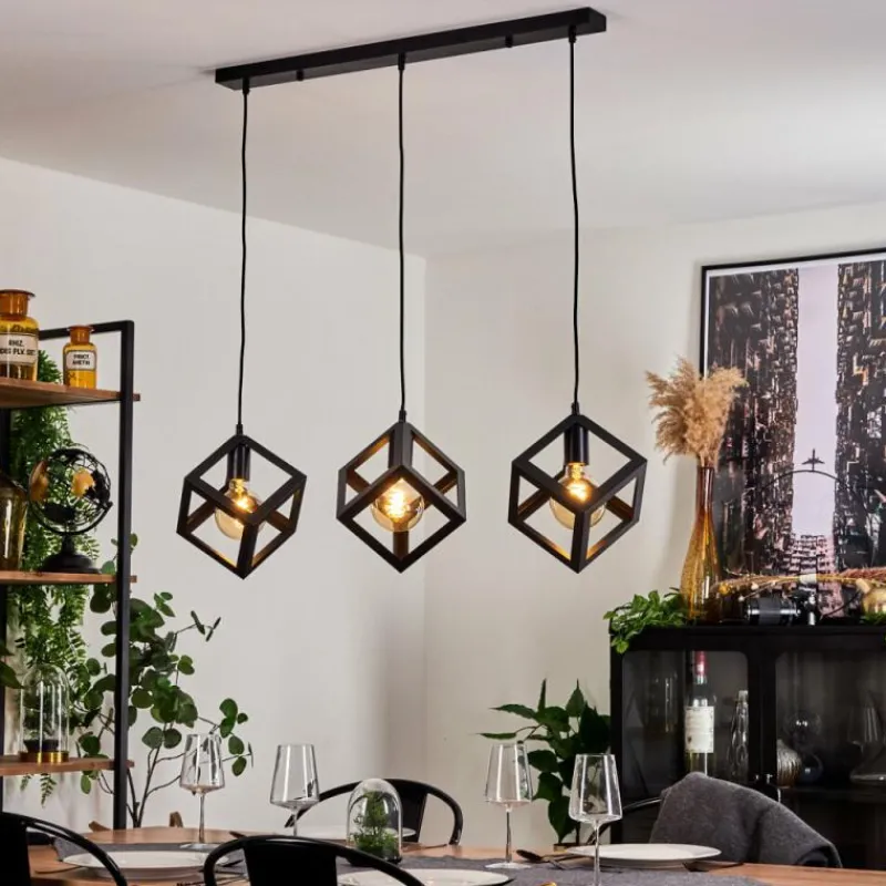 Style Boho-Chic-hofstein Suspension Melide Noir, 3 lumières