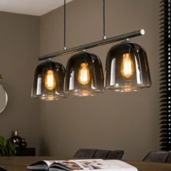 Suspension Verre Fumé-hofstein Suspension Mellomjord Argent Oxydé, 3 lumières