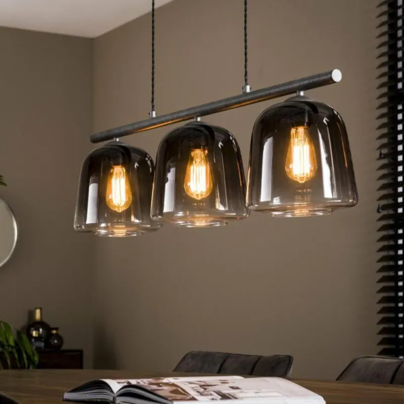 Suspension Verre Fumé-hofstein Suspension Mellomjord Argent Oxydé, 3 lumières