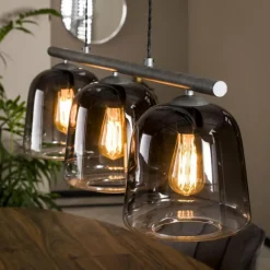 Suspension Verre Fumé-hofstein Suspension Mellomjord Argent Oxydé, 3 lumières