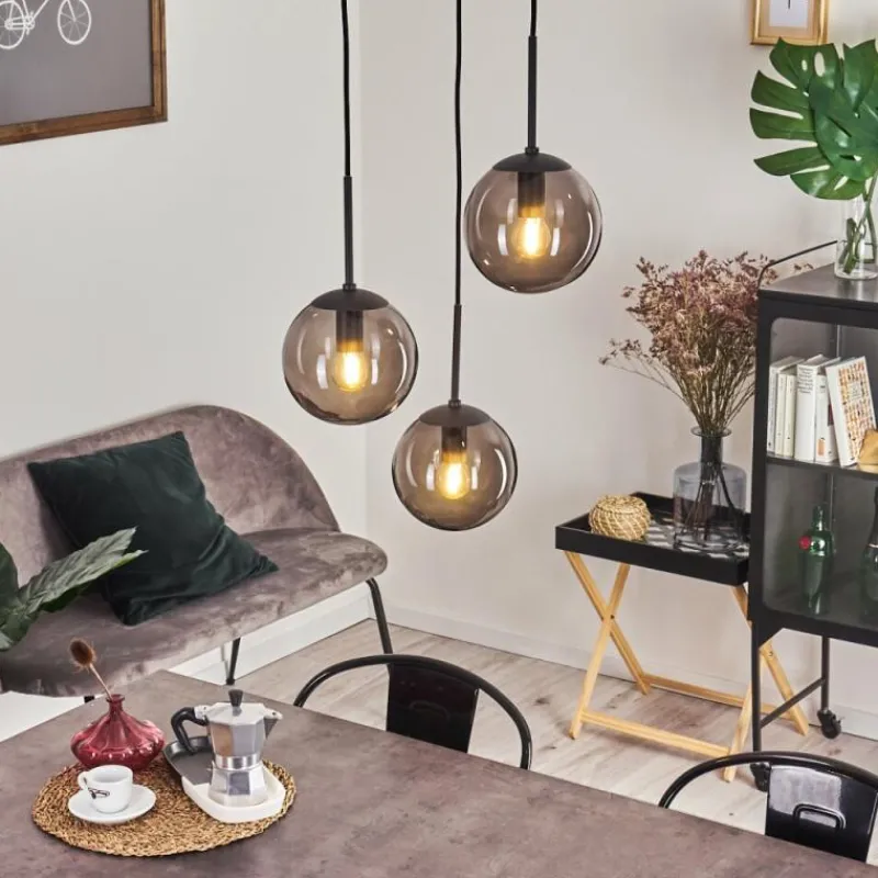 Suspension Verre Fumé-hofstein Suspension Mesas Noir, 3 lumières