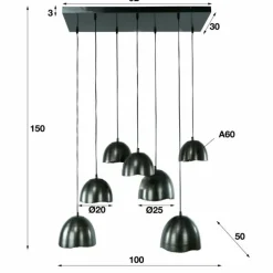 hofstein Suspension Mirror Nickel mat, Noir, 7 lumières