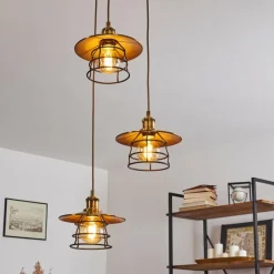 Lampes Industrielles-hofstein Suspension Moena Vieux laiton, Bronze, 3 lumières