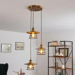 Lampes Industrielles-hofstein Suspension Moena Vieux laiton, Bronze, 3 lumières