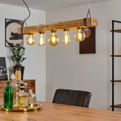 Luminaires Scandinaves-hofstein Suspension Montgomery Bois clair, Noir, 5 lumières