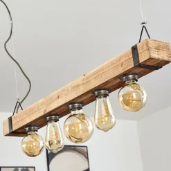 Luminaires Scandinaves-hofstein Suspension Montgomery Bois clair, Noir, 5 lumières