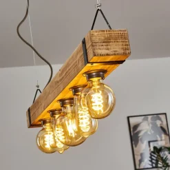 Luminaires Scandinaves-hofstein Suspension Montgomery Bois clair, Noir, 5 lumières