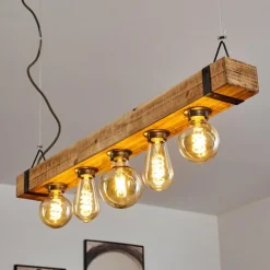 Luminaires Scandinaves-hofstein Suspension Montgomery Bois clair, Noir, 5 lumières